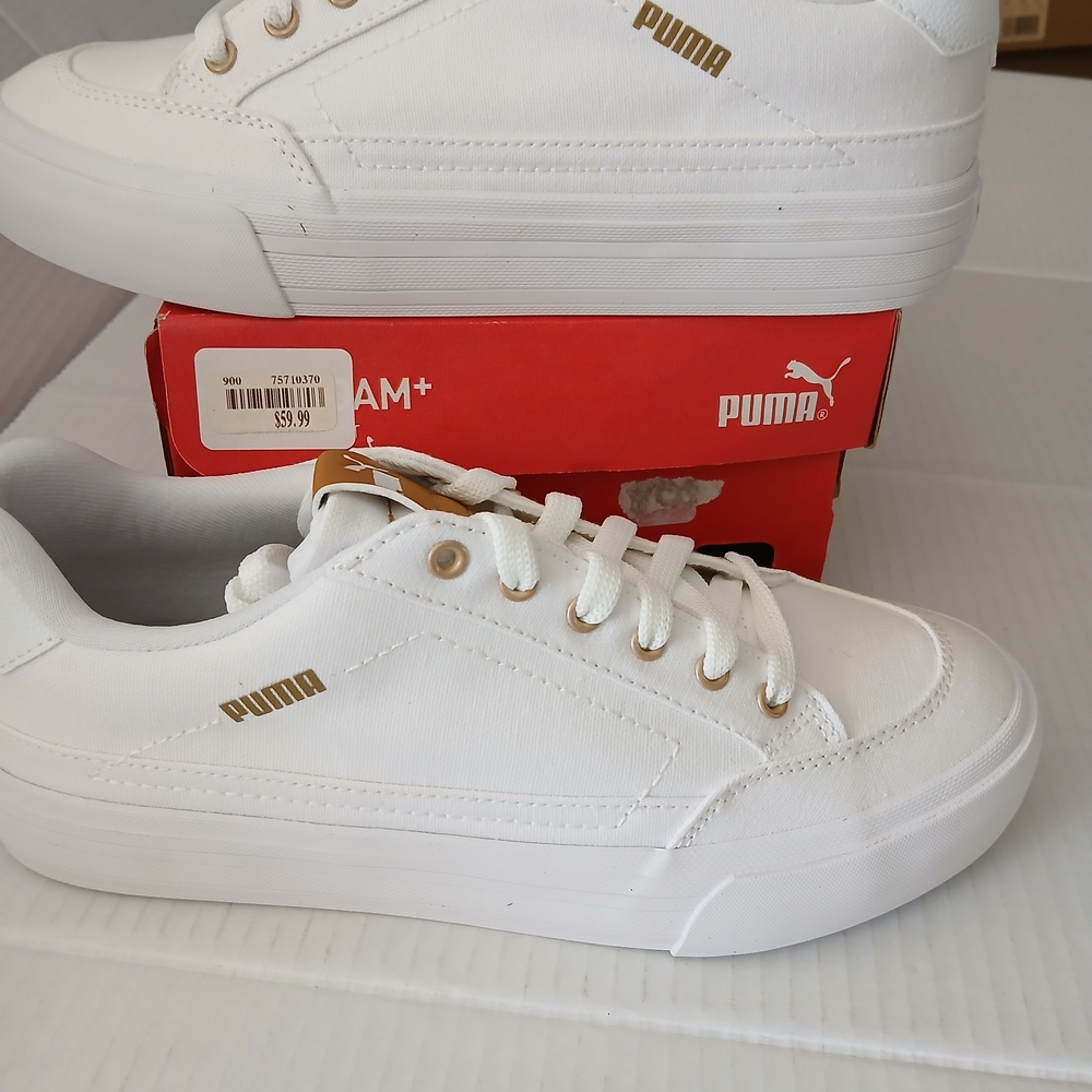 Puma White Low-Top Sneakers with Gold Accents - Picture 11 of 14
